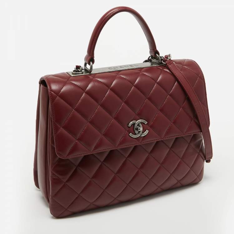 Pre Owned Chanel Dark Red Quilted Leather Large Trendy CC Top Handle Bag