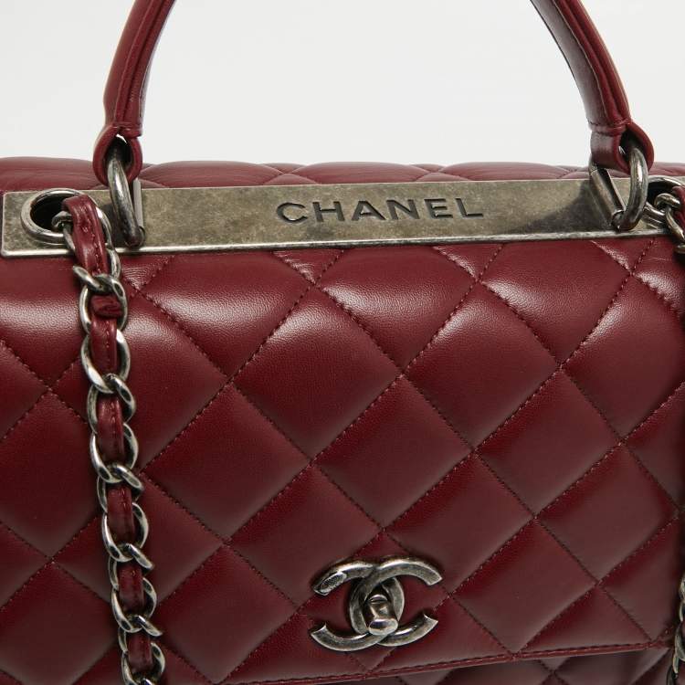 Pre Owned Chanel Dark Red Quilted Leather Large Trendy CC Top Handle Bag