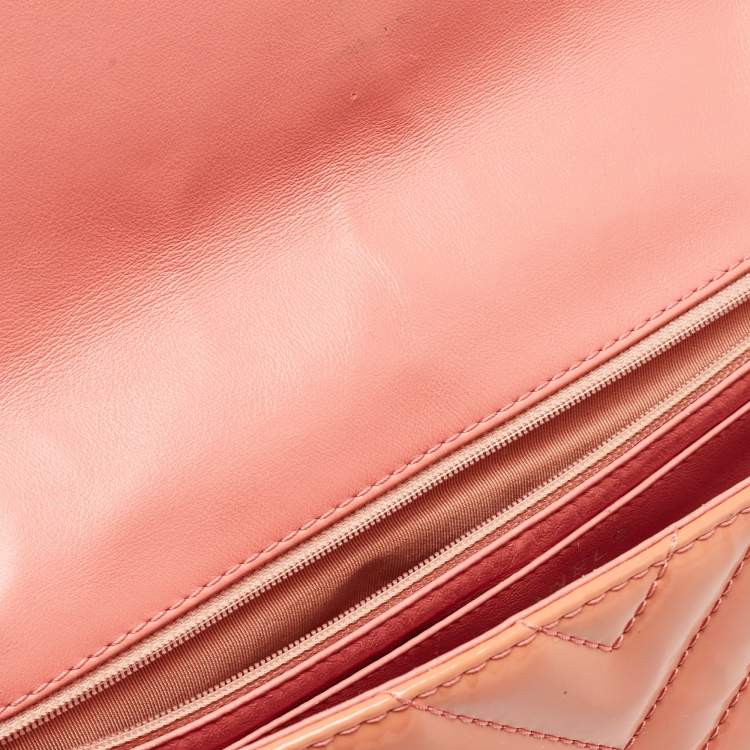 Pre Owned Chanel Pink Chevron Patent Leather Jumbo Classic Single Flap Bag