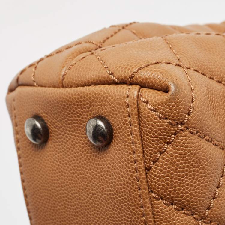 Pre Owned Chanel Brown Quilted Caviar Leather Mini Coco Top Handle Bag