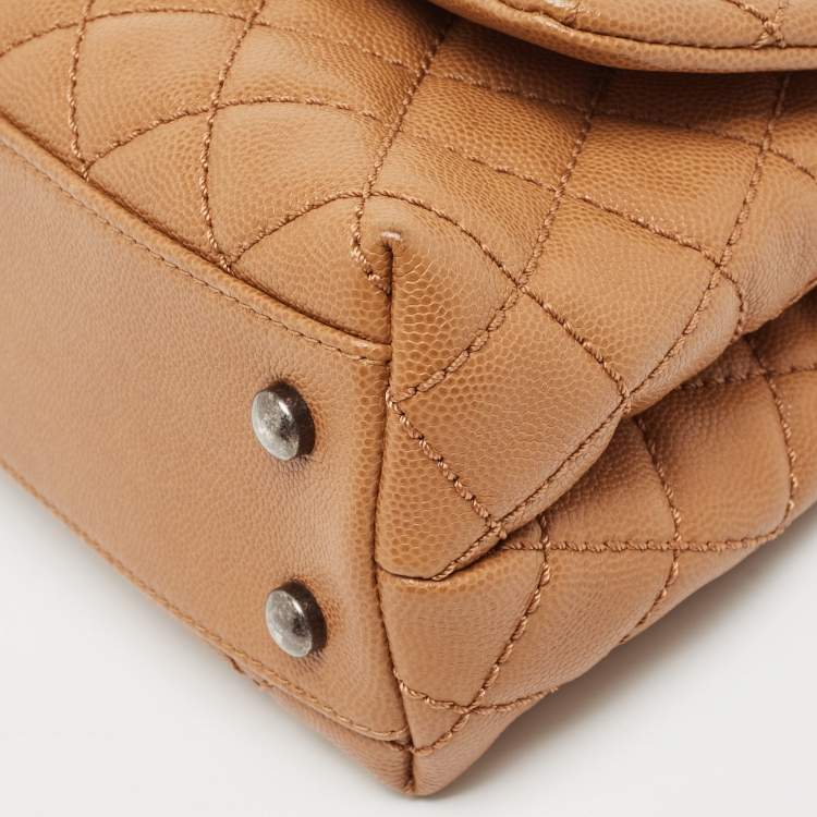 Pre Owned Chanel Brown Quilted Caviar Leather Mini Coco Top Handle Bag