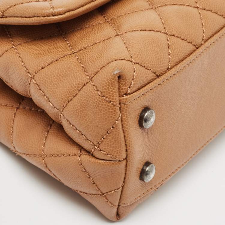 Pre Owned Chanel Brown Quilted Caviar Leather Mini Coco Top Handle Bag