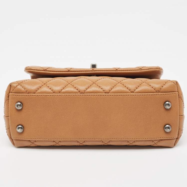 Pre Owned Chanel Brown Quilted Caviar Leather Mini Coco Top Handle Bag