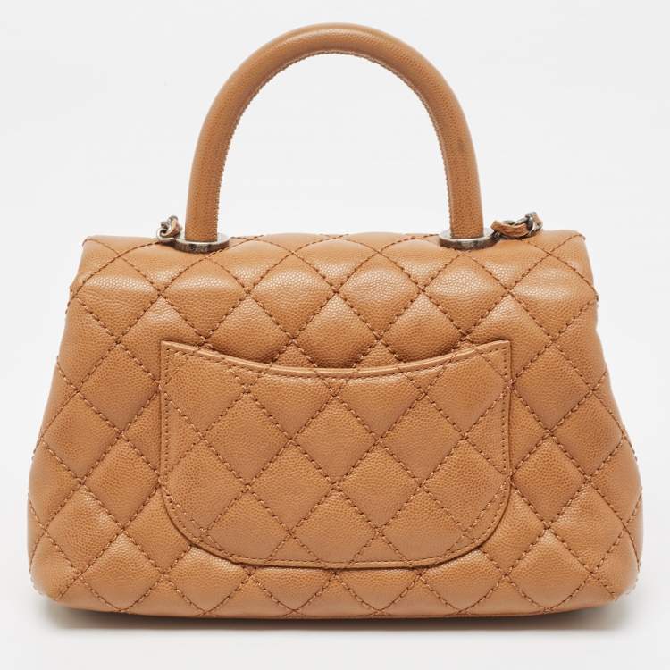 Pre Owned Chanel Brown Quilted Caviar Leather Mini Coco Top Handle Bag