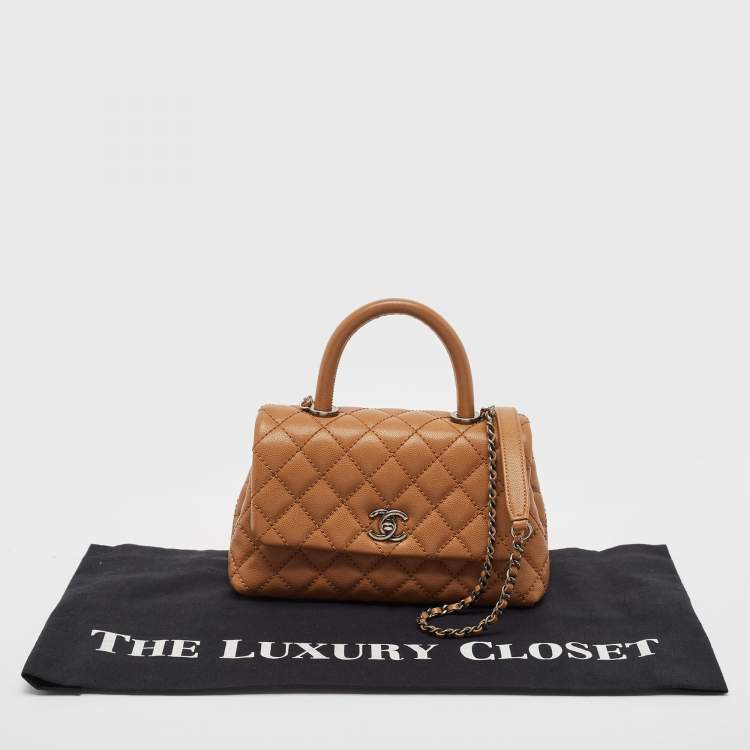 Pre Owned Chanel Brown Quilted Caviar Leather Mini Coco Top Handle Bag