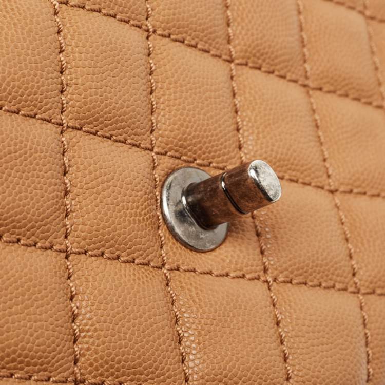 Pre Owned Chanel Brown Quilted Caviar Leather Mini Coco Top Handle Bag