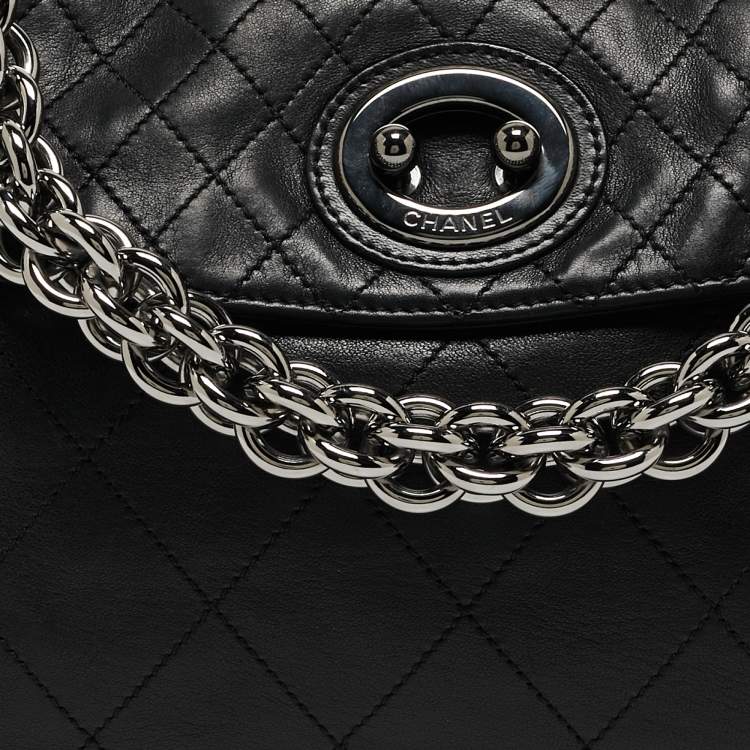 Pre Owned Chanel Black Quilted Leather Bijoux Ring Chain Hobo