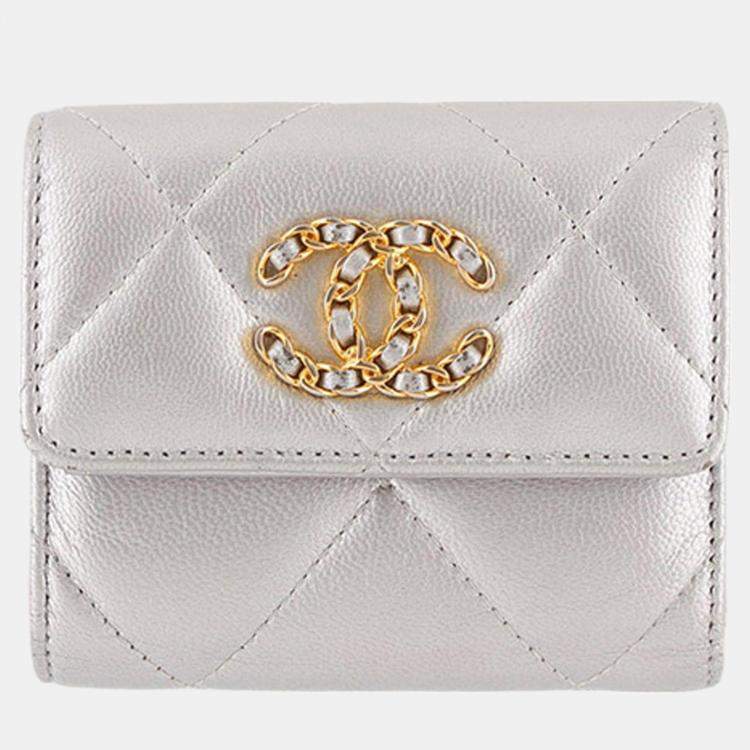 Chanel Silver Lambskin 19 Flap Trifold Wallet