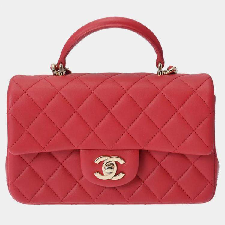 CHANEL Red Classic Mini Rectangular Top Handle Bag