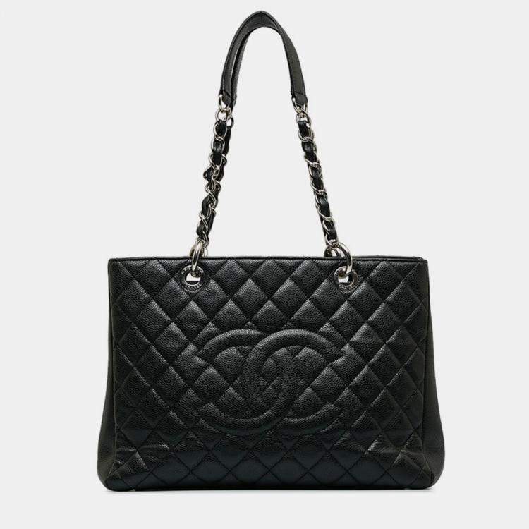 Chanel Black Leather CC Caviar Grand Shopping Tote