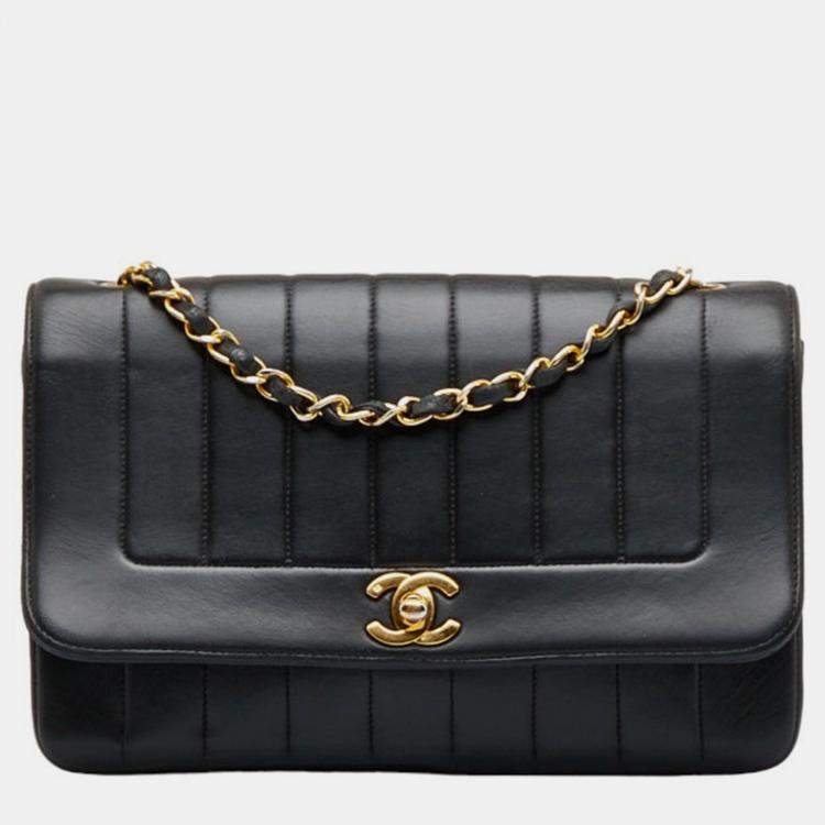 Chanel Black Leather CC Leather Vertical Border Flap Bag