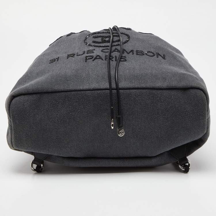 Pre Owned Chanel Grey/Black Denim and Leather Sequin Embellished Deauville Backpack 
