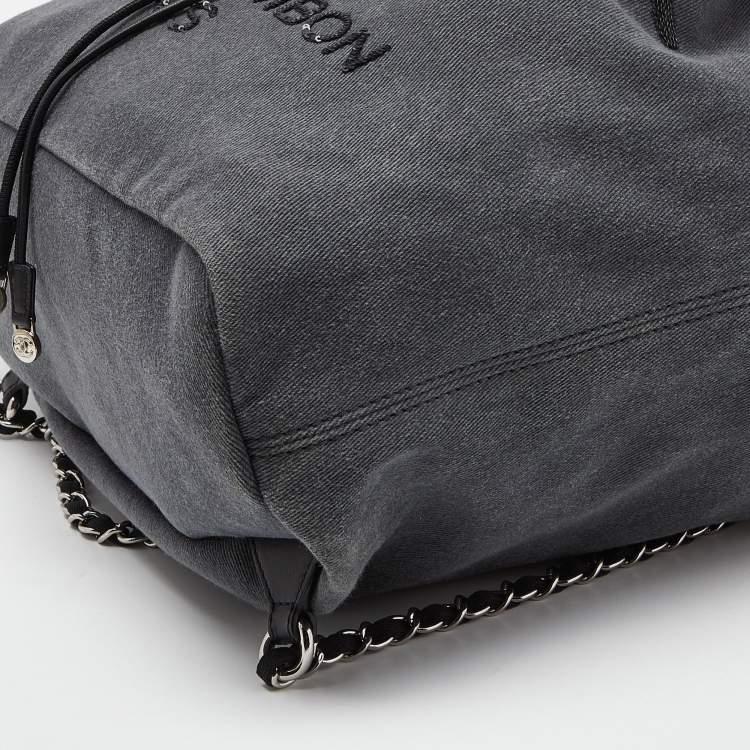 Pre Owned Chanel Grey/Black Denim and Leather Sequin Embellished Deauville Backpack 
