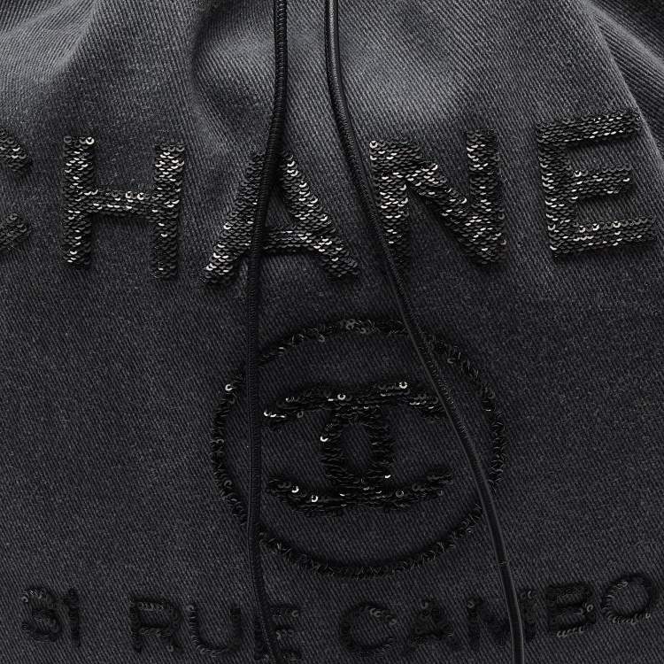 Pre Owned Chanel Grey/Black Denim and Leather Sequin Embellished Deauville Backpack 