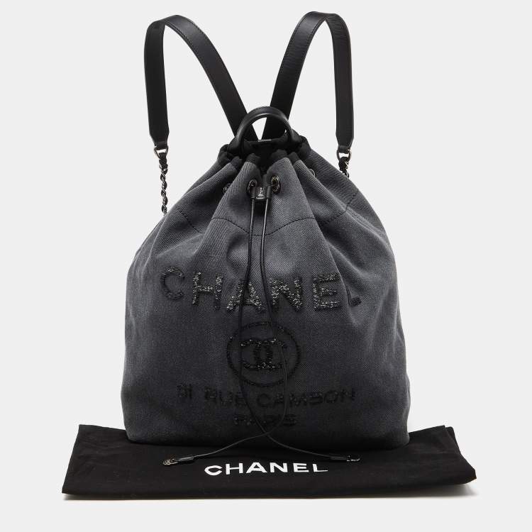 Pre Owned Chanel Grey/Black Denim and Leather Sequin Embellished Deauville Backpack 