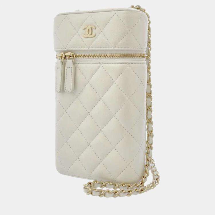 Chanel White Leather Vanity  Phone Holder Shoulder Bag