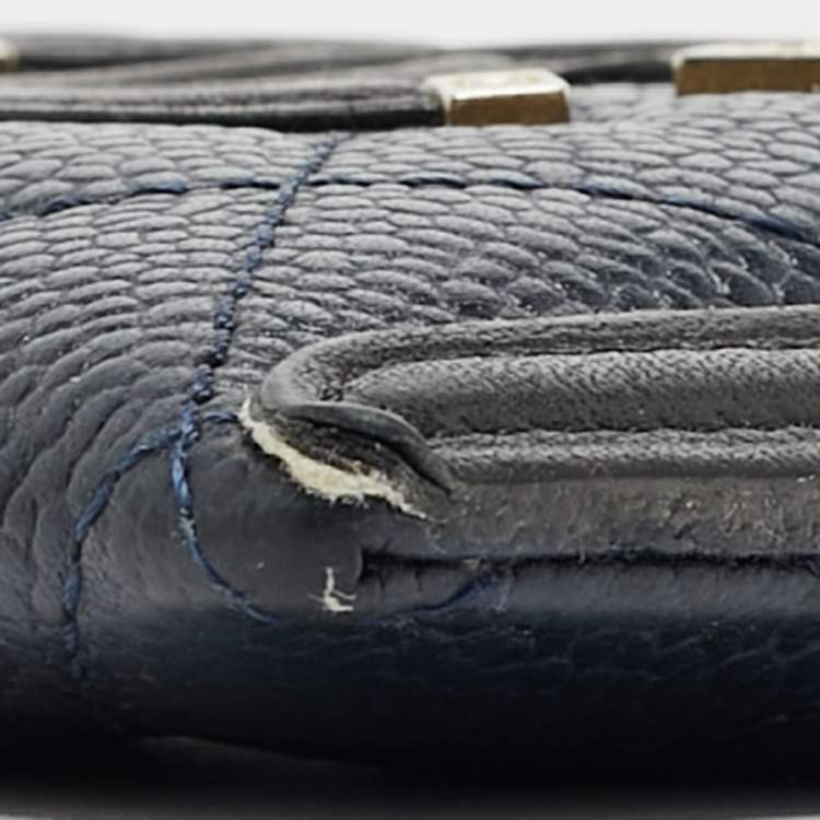 Pre Owned Chanel Blue/Black Quilted Caviar Leather Filigree Card Holder