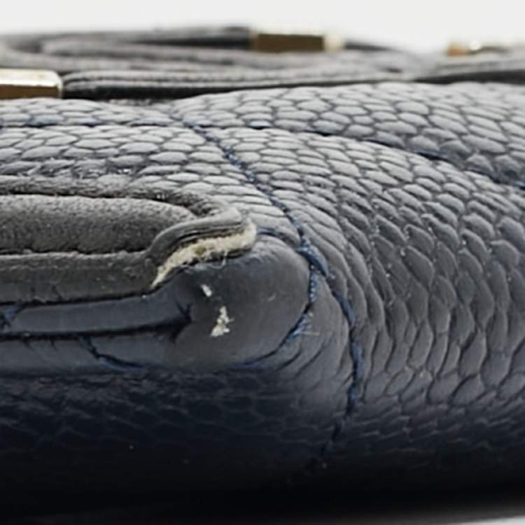 Pre Owned Chanel Blue/Black Quilted Caviar Leather Filigree Card Holder