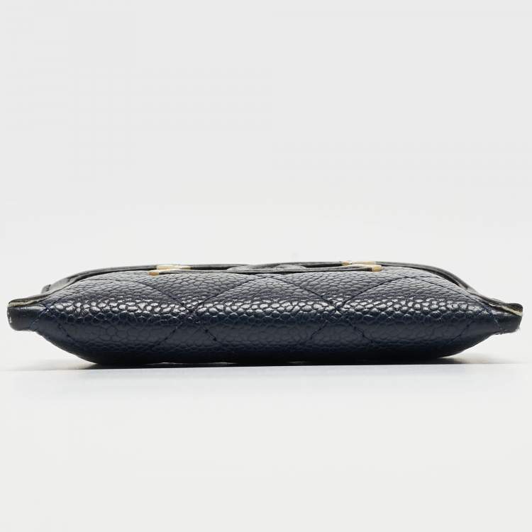 Pre Owned Chanel Blue/Black Quilted Caviar Leather Filigree Card Holder