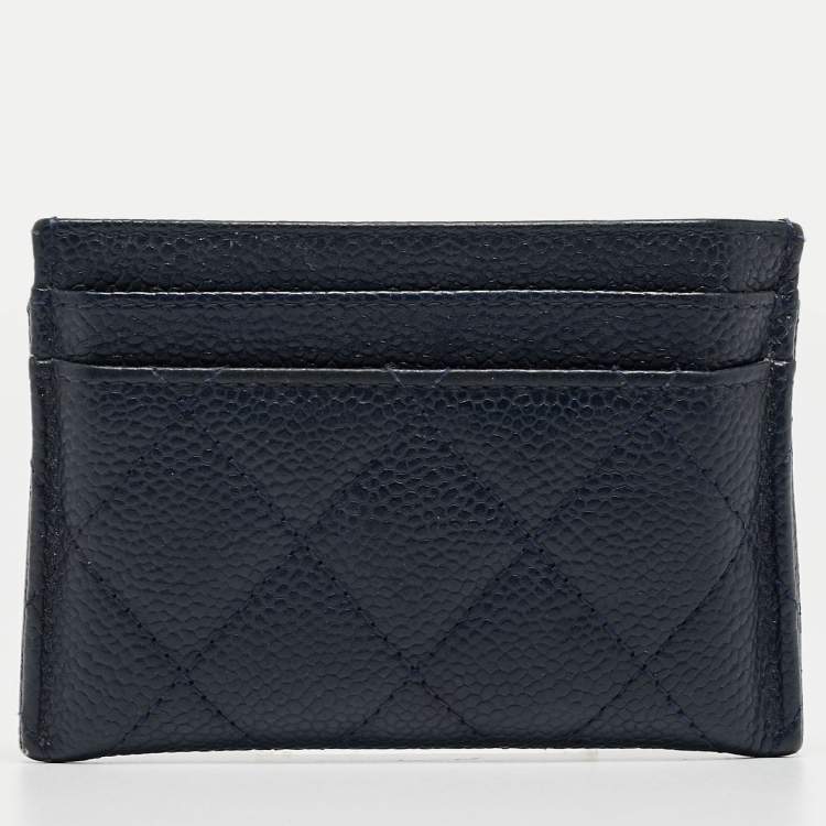 Pre Owned Chanel Blue/Black Quilted Caviar Leather Filigree Card Holder