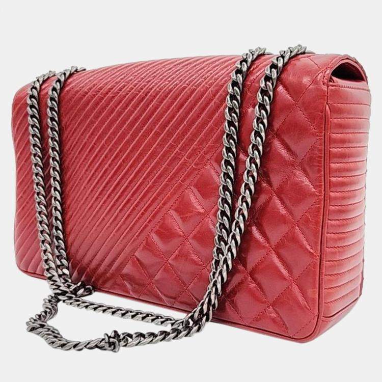 Pre Owned Chanel Red Leather Chain Shoulder Bag