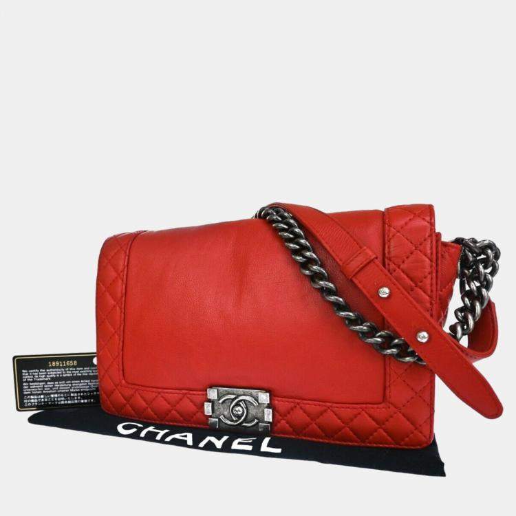 Chanel Red Leather Boy Shoulder Bag