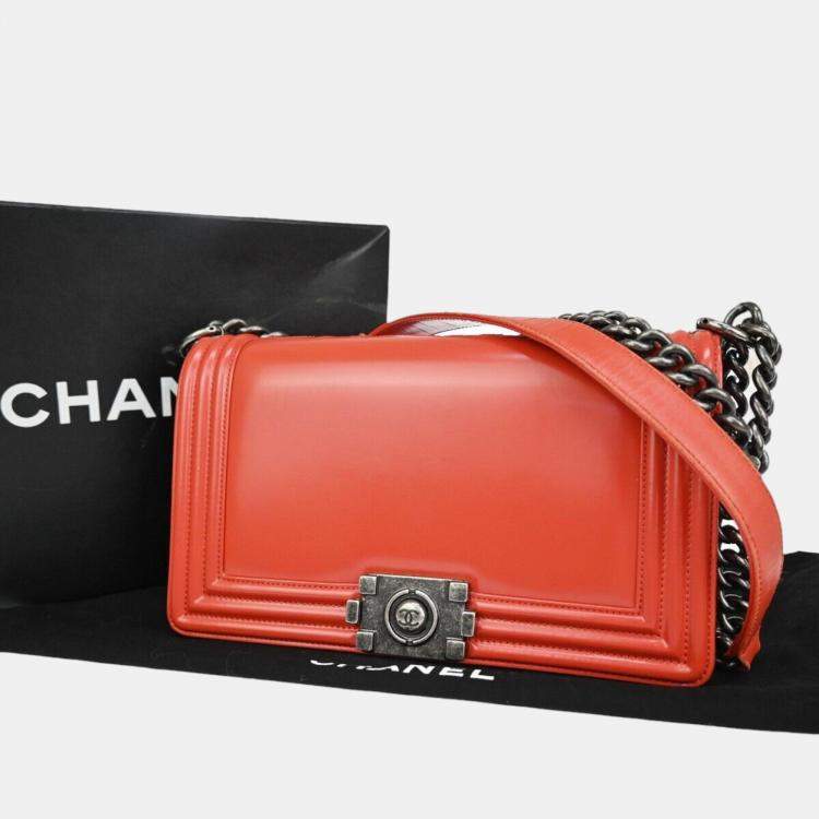 Chanel Red Leather Boy shoulder Bag