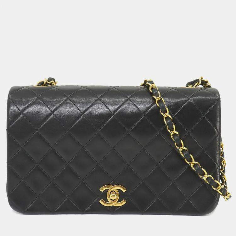 Chanel Black Calfskin Quilted Leather Vintage Flap Shoulder Bag