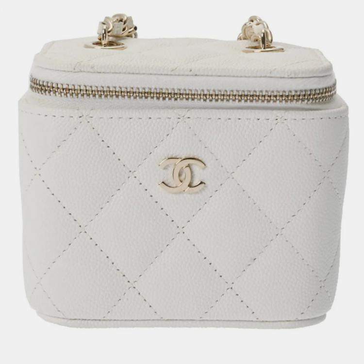 Chanel White Caviar Leather Mini Pearl Crush Shoulder Bag