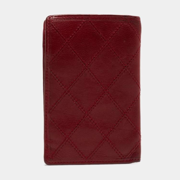Pre Owned Chanel Red Quilted Leather Vintage Bifold Card Holder