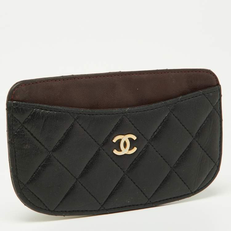 Pre Owned Chanel Black Quilted Leather Card Holder