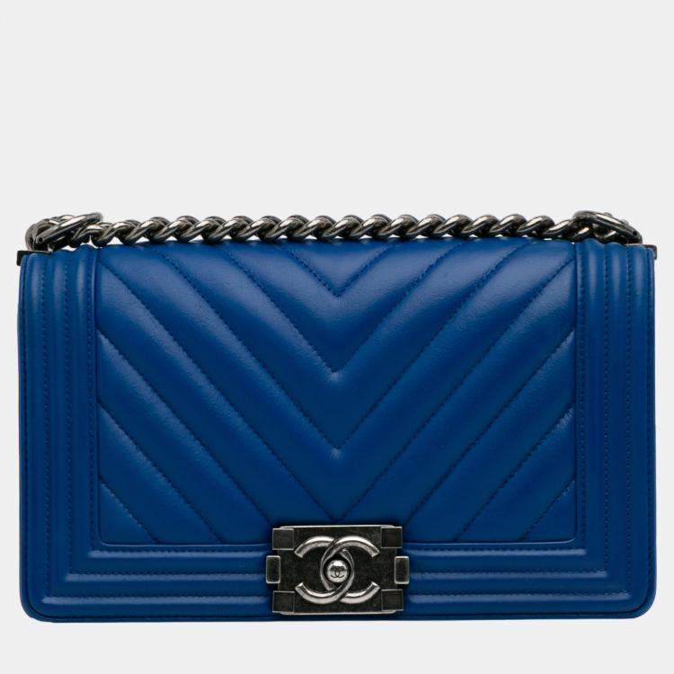 Chanel Blue Medium Lambskin Chevron Boy Flap