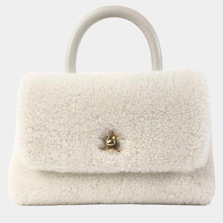 Chanel White Small Shearling Coco Top Handle Bag