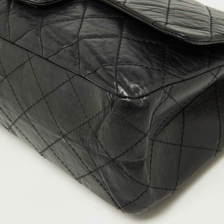 Pre Owned Chanel Black Quilted Aged Leather Reissue 2.55 Classic 227 Flap Bag