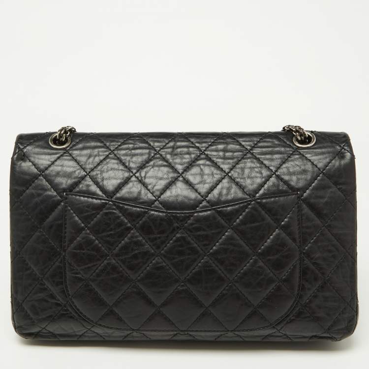 Pre Owned Chanel Black Quilted Aged Leather Reissue 2.55 Classic 227 Flap Bag