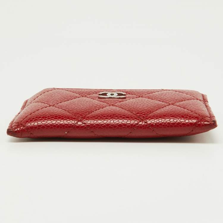 Pre Owned Chanel Red Quilted Caviar Leather CC Card Case