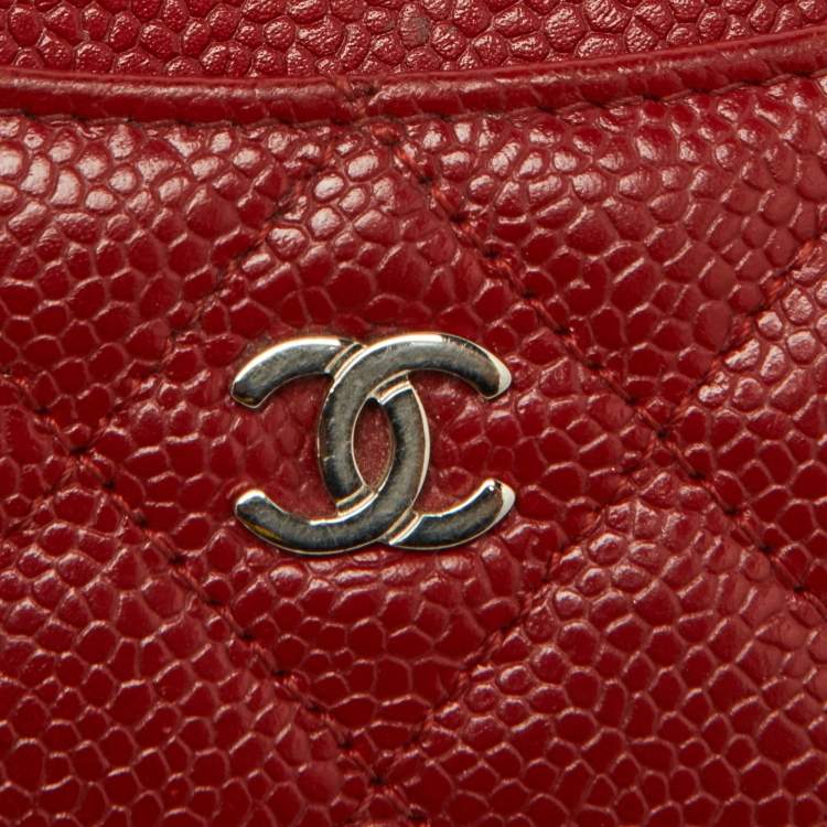 Pre Owned Chanel Red Quilted Caviar Leather CC Card Case