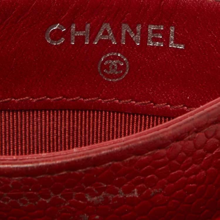 Pre Owned Chanel Red Quilted Caviar Leather CC Card Case