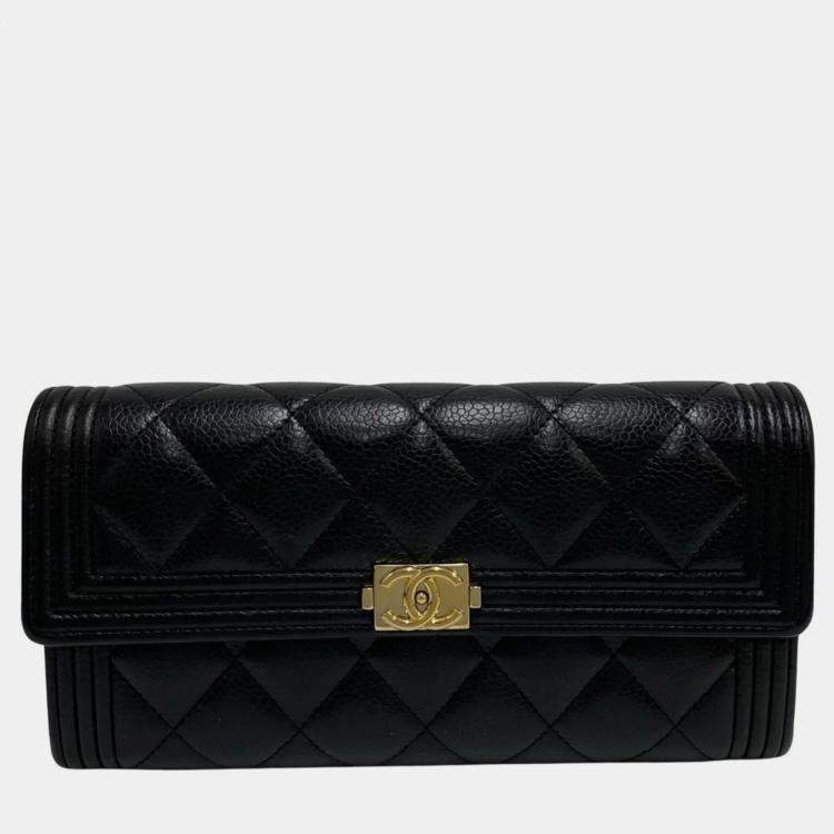 Chanel Black Caviar Leather Boy Long Wallet