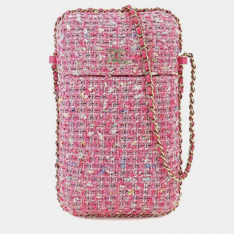 Chanel Pink Tweed Chain Around Phone Holder Crossbody Bag