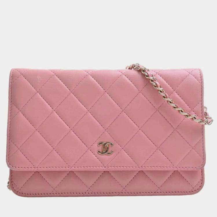 Chanel Pink Quilted Caviar Classic Wallet on Chain