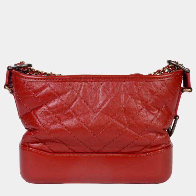 Pre Owned Chanel Red Calfskin Gold/Chain Gabriel de Chanel Hobo Bag 