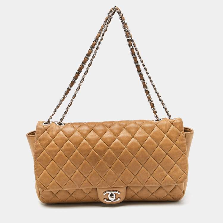 Chanel Beige Quilted Leather Jumbo Coco Rain Flap Bag