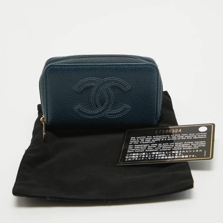 Pre Owned Chanel Dark Blue Caviar Leather CC Zip Coin Purse
