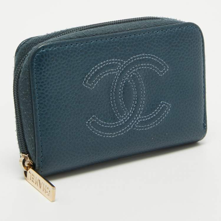 Pre Owned Chanel Dark Blue Caviar Leather CC Zip Coin Purse
