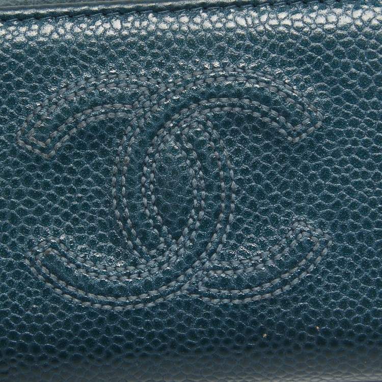 Pre Owned Chanel Dark Blue Caviar Leather CC Zip Coin Purse