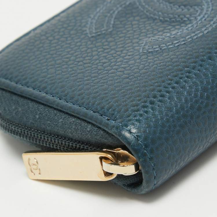 Pre Owned Chanel Dark Blue Caviar Leather CC Zip Coin Purse