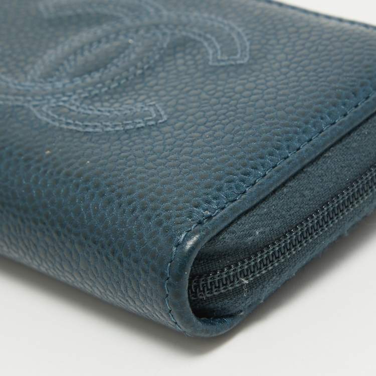 Pre Owned Chanel Dark Blue Caviar Leather CC Zip Coin Purse
