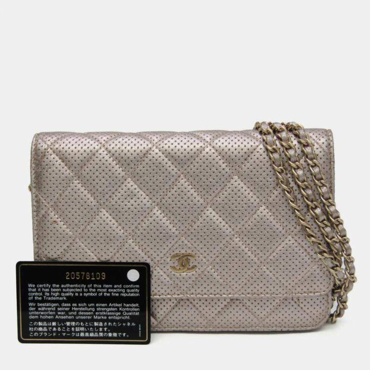 Pre Owned Chanel Silver Perforated Classic Wallet On Chain