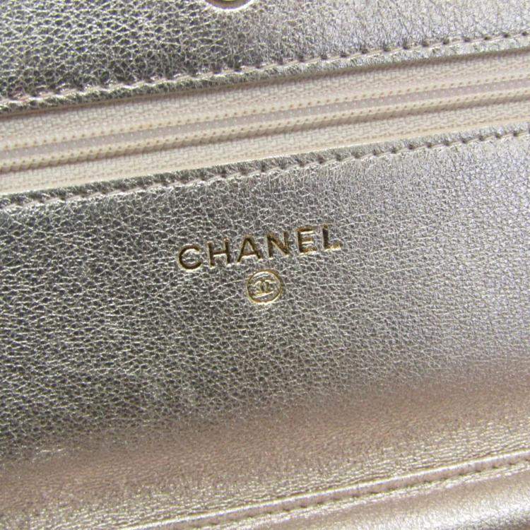 Pre Owned Chanel Silver Perforated Classic Wallet On Chain